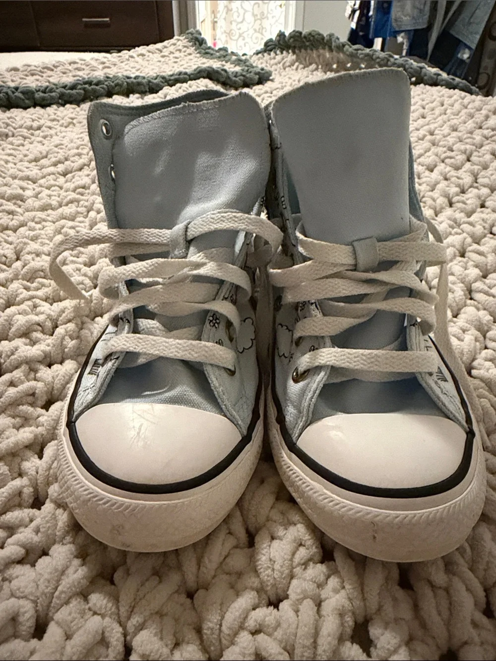 Converse Light Blue High-Top Sneakers with Rainbow & Sun Graphics